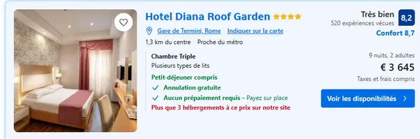 Réservation Hôtel Diana Roof Garden